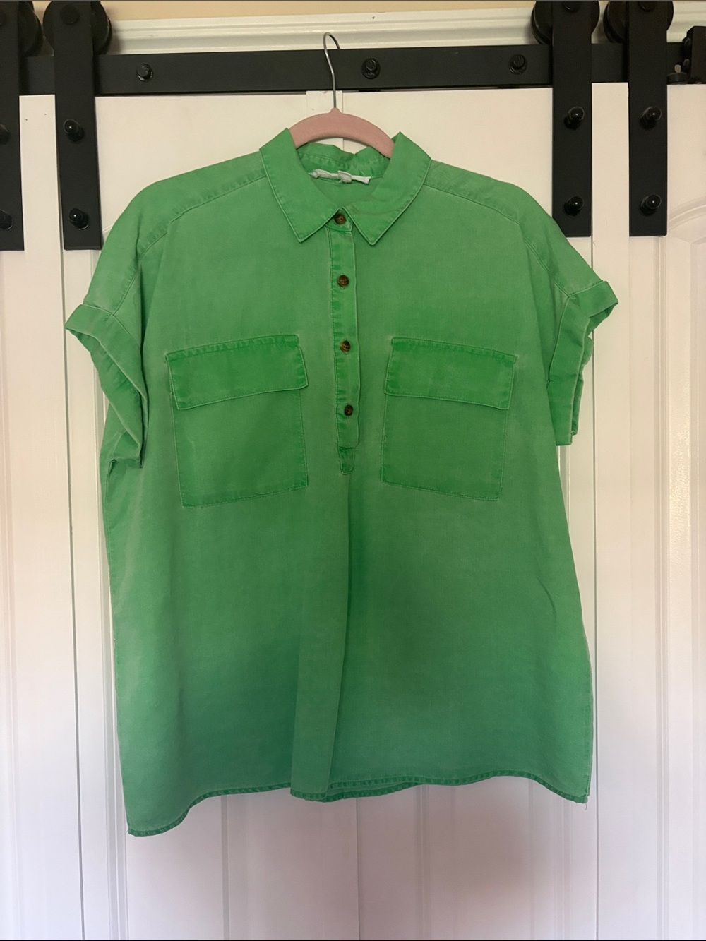 Jane and Delancey Bright Green Short-Sleeve Button Polo